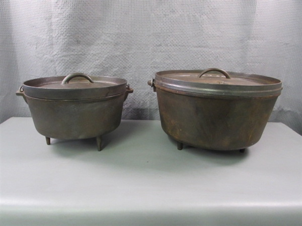 12 Lodge & 10 Unmarked Cast Iron Dutch Ovens w/Lids