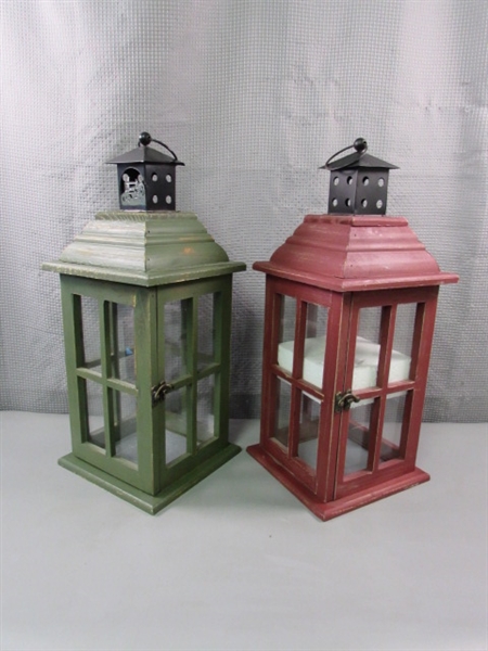 2 Large Wooden Candle Lanterns