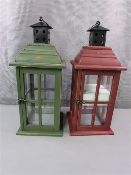 2 Large Wooden Candle Lanterns