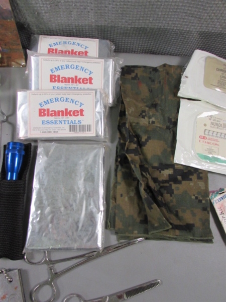 Camo Emergency Bag w/Supplies, Shoulder Bag, Poncho & More