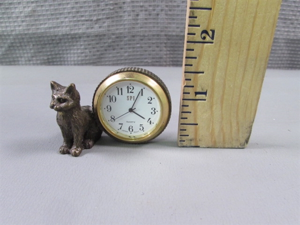 SPI- San Pacific Int'l San Francisco Brass Bear Candlesticks & Cat Clock