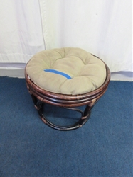 Bamboo Stool with Tufted Upholstered Cushion