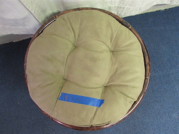 Bamboo Stool with Tufted Upholstered Cushion