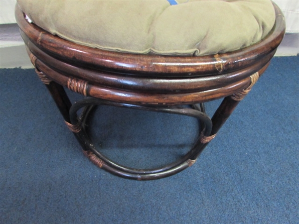 Bamboo Stool with Tufted Upholstered Cushion