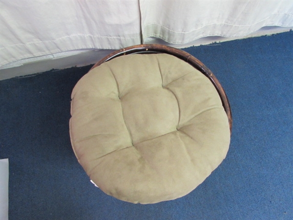 Bamboo Stool with Tufted Upholstered Cushion