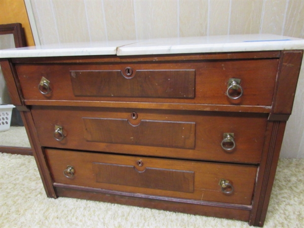 ANTIQUE 3-DRAWER CHEST WITH MARBLE TOP