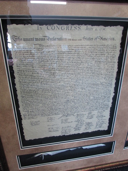 Framed 13 Star Replica Flag w/Copy of Declaration of Ind. & Quill + Tennessee Whiskey
