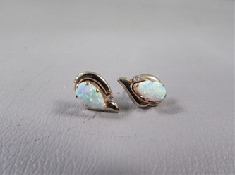 Pair of 10KT Gold Earrings with Opal and Diamonds