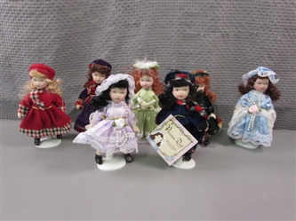 Set of 7 Porcelain Dolls with Stands