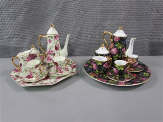 2 Miniature Porcelain Tea Sets in Floral Design