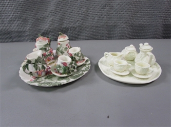 Hummingbird and Matte White Rose Miniature Tea Sets