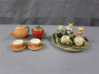 Cat and Food Miniature Tea Sets