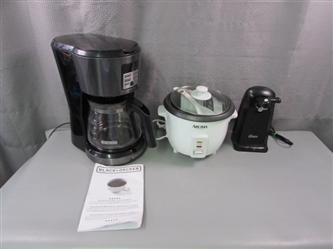 Electric Can Opener, Rice Cooker, and Programmable Coffee Maker