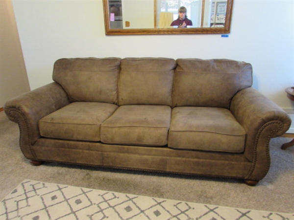 Ashley Furniture Microfiber Sofa w/Nailheads & Pillows