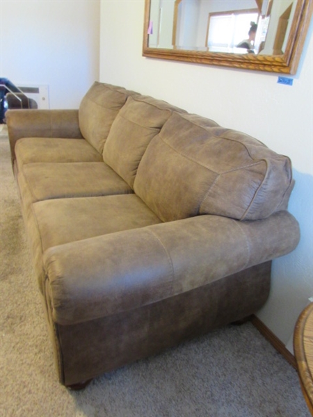 Ashley Furniture Microfiber Sofa w/Nailheads & Pillows