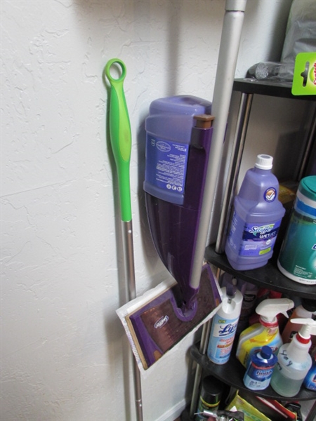 Corner Shelf with Cleaning Supplies
