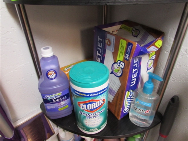 Corner Shelf with Cleaning Supplies