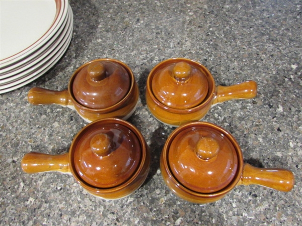 Chateau Stoneware Plates & Soup Crocks w/Lids