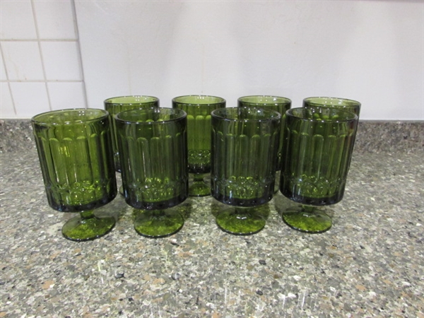 Vintage Set of 8 Green Glasses