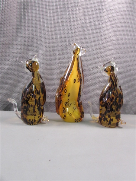 Set of 3 Murano Glass Cats