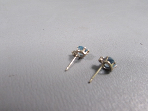 Pair of 10KT Gold Earrings With Diamonds and Aquamarine