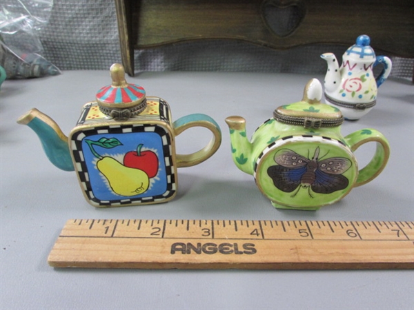 Miniature Globes, Trinket Teapot Boxes, 1976 Die Cast Lamp etc