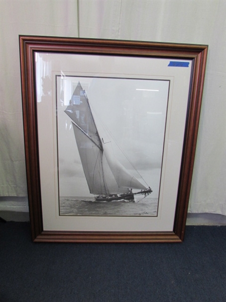 Large 38x46 Sailboat Framed Irex 1911 Photograph