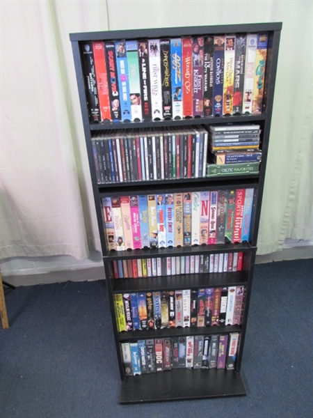 Media Shelf W/VHS, CDs & Cassette Tapes