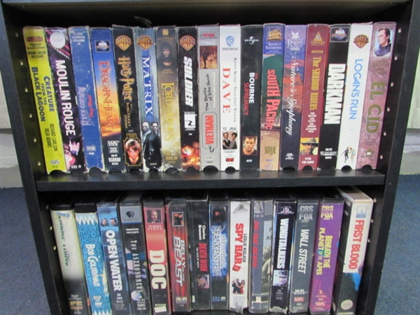 Media Shelf W/VHS, CDs & Cassette Tapes