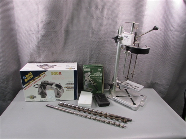 Drill Doctor, Test Rite Drill Stand, Drill Grinding Attachment, and Drill Bits