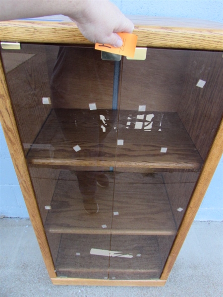 Vintage Media Cabinet with Glass Doors & Wheels