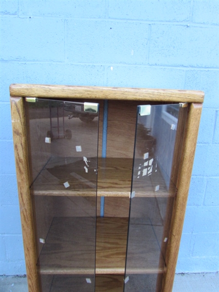 Vintage Media Cabinet with Glass Doors & Wheels