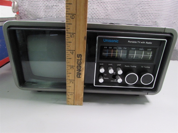Case with Vintage Unisonic Solid State Television with Radio Receiver