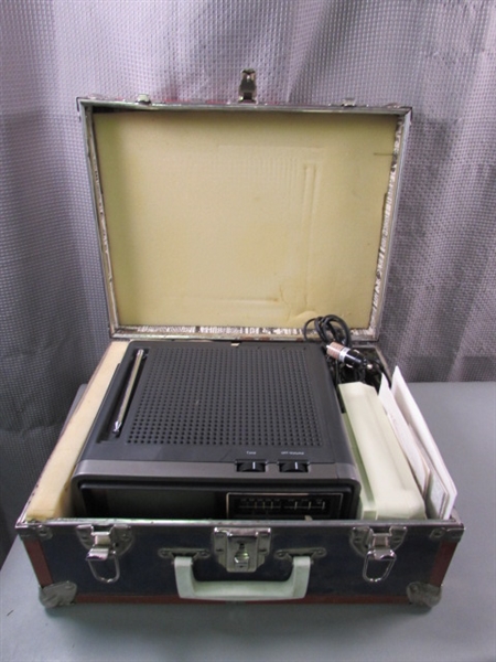 Case with Vintage Unisonic Solid State Television with Radio Receiver