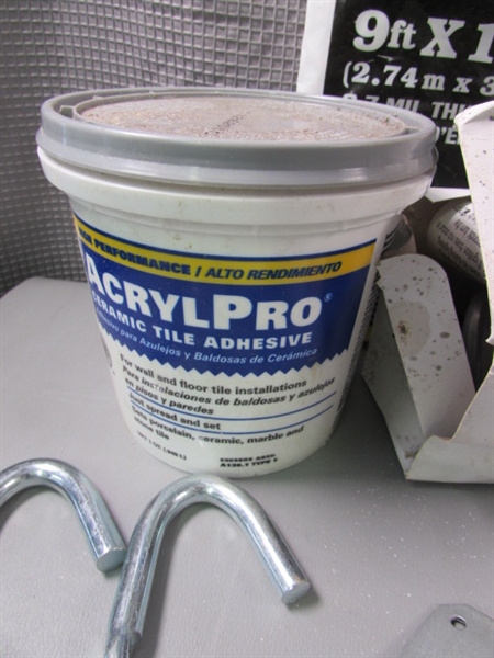 Drop Cloth, Grout Haze Remover, Tile Adhesive, and Hardware
