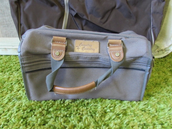 LANDS END GARMENT BAG & CANVAS TOILETRY BAG - ESTATE