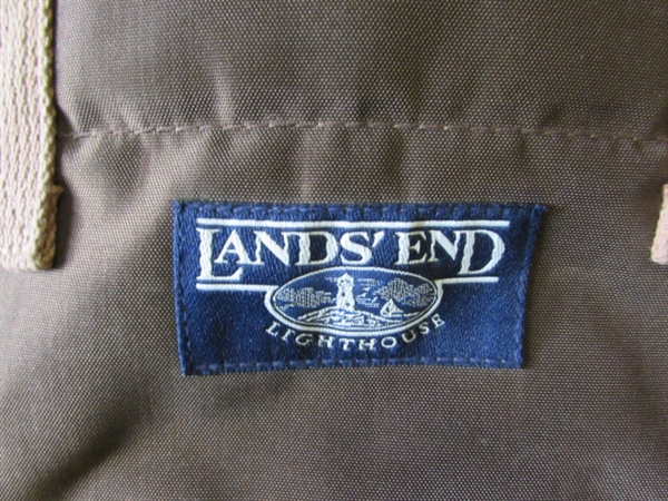 LANDS END GARMENT BAG & CANVAS TOILETRY BAG - ESTATE