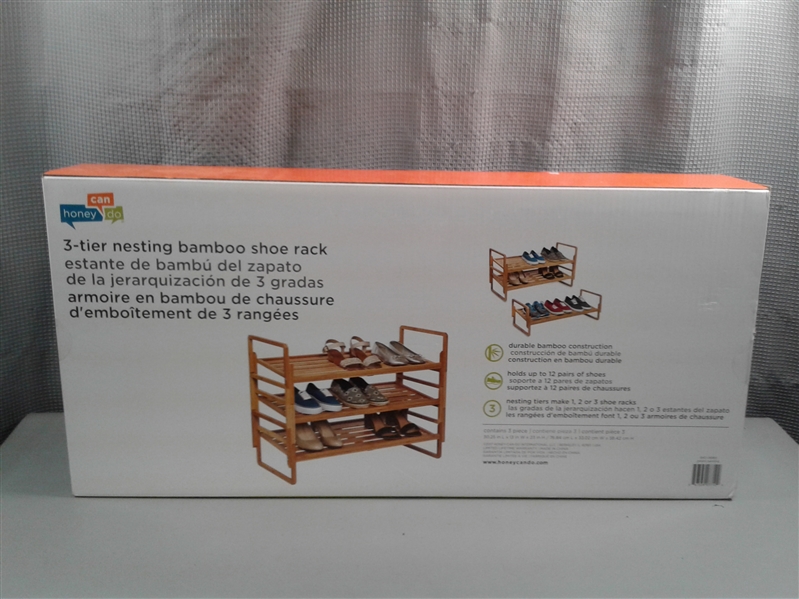 NEW- 3 Tier Nesting Bamboo Shoe Rack 