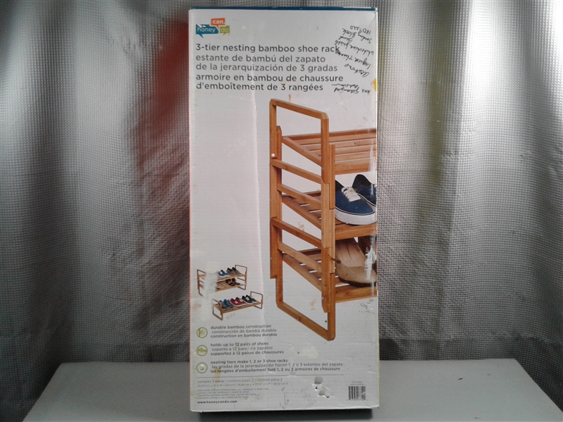 NEW- 3 Tier Nesting Bamboo Shoe Rack 