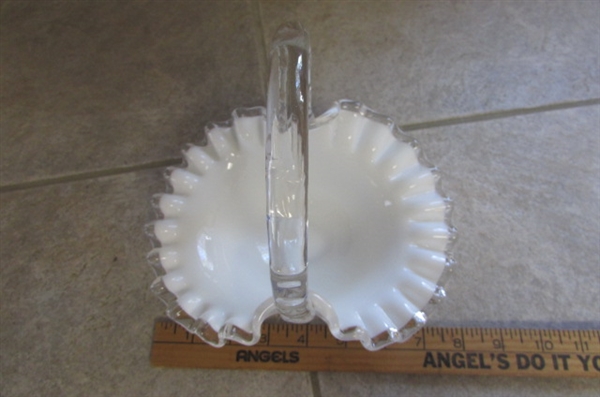 Vintage White Milk Glass with Clear Ruffled Edges