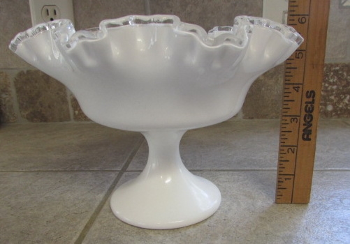 Vintage White Milk Glass with Clear Ruffled Edges