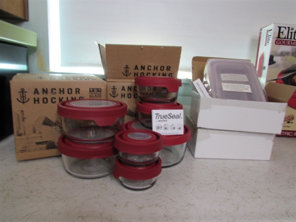 NEW- Anchor Hocking Glass True Seal W/Lids and Plastic Storage Containers