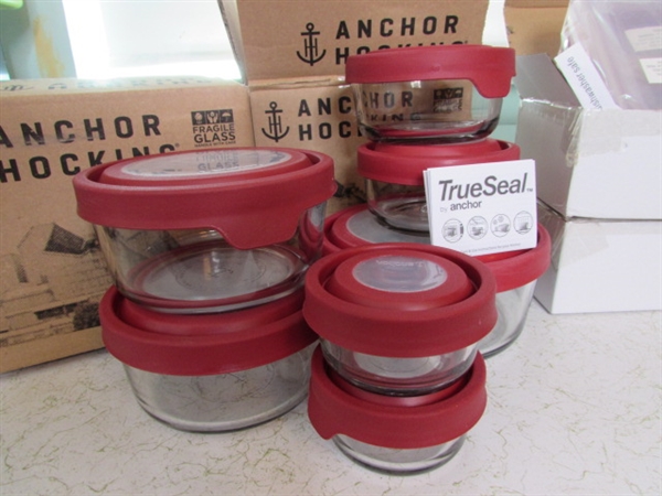 NEW- Anchor Hocking Glass True Seal W/Lids and Plastic Storage Containers