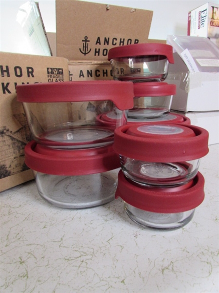 NEW- Anchor Hocking Glass True Seal W/Lids and Plastic Storage Containers