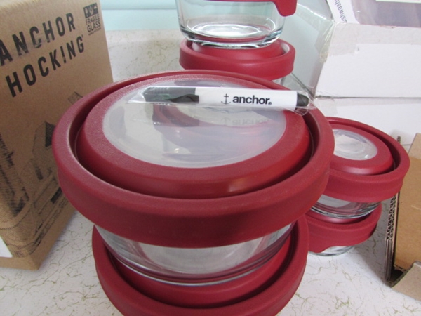 NEW- Anchor Hocking Glass True Seal W/Lids and Plastic Storage Containers