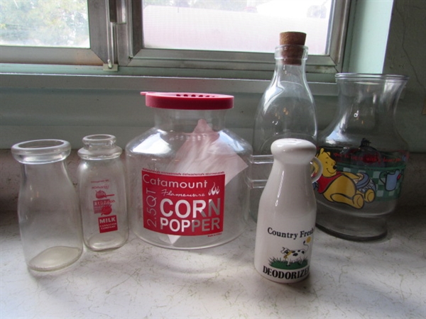 Vintage Winnie the Pooh Juice Decanter, Milk Jug and Bottles, Corn Popper Jar, etc.