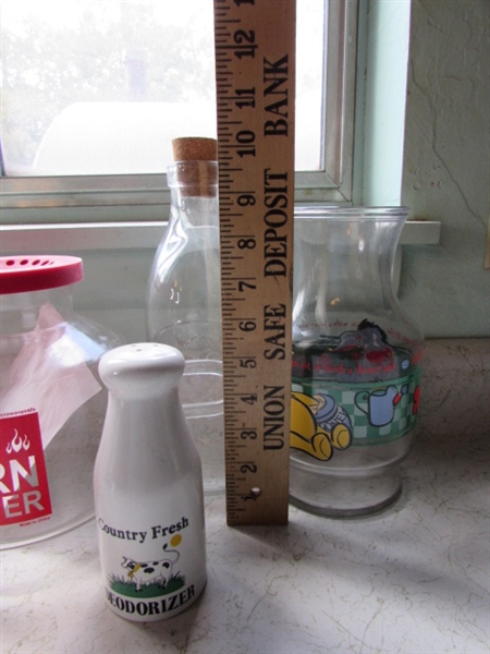 Vintage Winnie the Pooh Juice Decanter, Milk Jug and Bottles, Corn Popper Jar, etc.