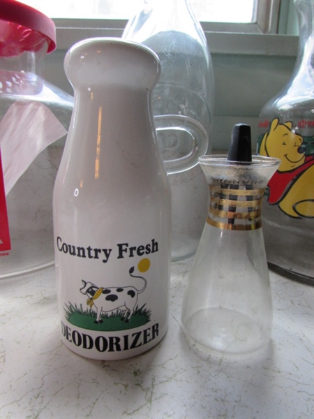 Vintage Winnie the Pooh Juice Decanter, Milk Jug and Bottles, Corn Popper Jar, etc.