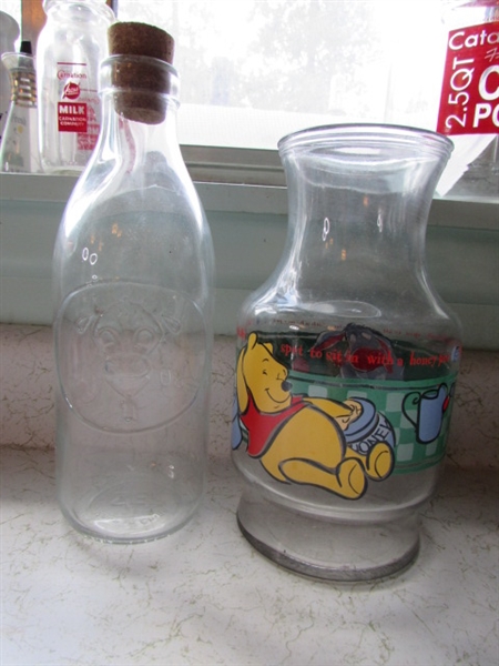 Vintage Winnie the Pooh Juice Decanter, Milk Jug and Bottles, Corn Popper Jar, etc.