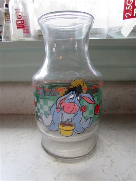 Vintage Winnie the Pooh Juice Decanter, Milk Jug and Bottles, Corn Popper Jar, etc.